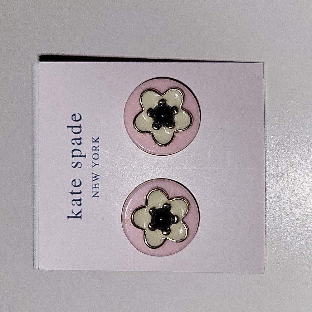 Kate Spade round floral, gold ,pink, white, pink stud earrings - Picture 1 of 2